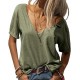 Danedvi Women Fashion Deep V-Neck Short Sleeve Tops Solid Casual Loose Basic T Shirt