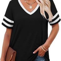 Angerella Summer Tops for Women Casual V Neck T Shirts Short Sleeve Tunic Tops Loose Fit