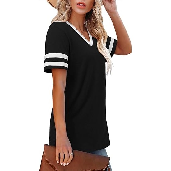 Angerella Summer Tops for Women Casual V Neck T Shirts Short Sleeve Tunic Tops Loose Fit