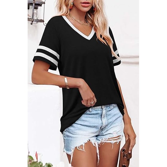 Angerella Summer Tops for Women Casual V Neck T Shirts Short Sleeve Tunic Tops Loose Fit