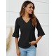 LOMON 3/4 Length Sleeve Womens Tops Summer Loose V-Neck Eyelet T-Shirts Dressy Casual Ruffle Sleeve Tunic Blouses