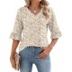 LOMON 3/4 Length Sleeve Womens Tops Summer Loose V-Neck Eyelet T-Shirts Dressy Casual Ruffle Sleeve Tunic Blouses