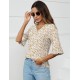 LOMON 3/4 Length Sleeve Womens Tops Summer Loose V-Neck Eyelet T-Shirts Dressy Casual Ruffle Sleeve Tunic Blouses