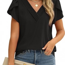 Fayenne Womens Tops Dressy Casual V Neck Ruffle Short Sleeve Blouse Business Casual Tops Chiffon Flowy Shirt Cute Summer Tops