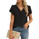 Fayenne Womens Tops Dressy Casual V Neck Ruffle Short Sleeve Blouse Business Casual Tops Chiffon Flowy Shirt Cute Summer Tops