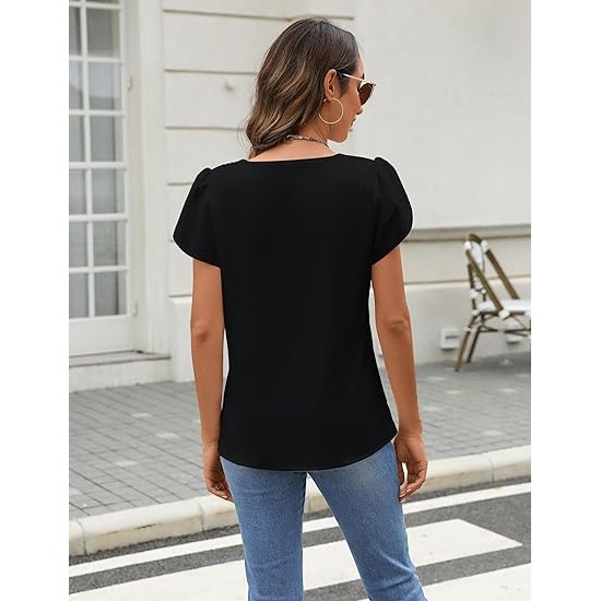 Fayenne Womens Tops Dressy Casual V Neck Ruffle Short Sleeve Blouse Business Casual Tops Chiffon Flowy Shirt Cute Summer Tops