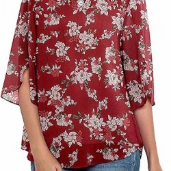 Neineiwu Womens Casual Scoop Neck Loose Top 3/4 Sleeve Chiffon Blouse Shirt Tops