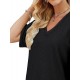 MEROKEETY Women's V Neck Batwing Half Sleeve Shirts Waffle Knit Loose Blouse Solid Color Tops