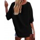 MEROKEETY Women's V Neck Batwing Half Sleeve Shirts Waffle Knit Loose Blouse Solid Color Tops