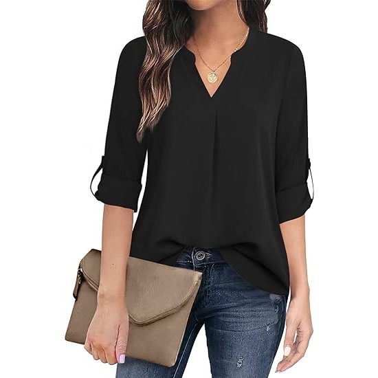 Timeson Women's Casual Chiffon V Neck 3/4 Sleeve Blouse Tops