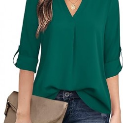 Timeson Women's Casual Chiffon V Neck 3/4 Sleeve Blouse Tops