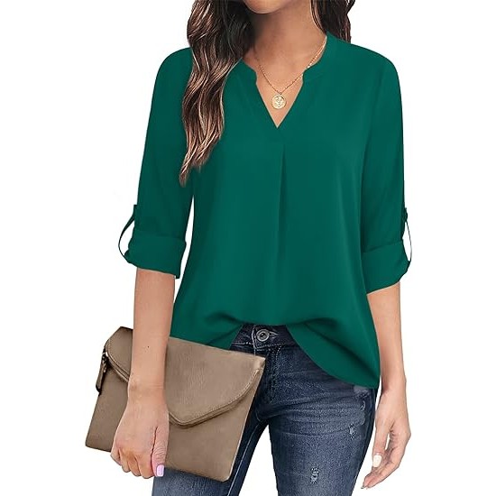 Timeson Women's Casual Chiffon V Neck 3/4 Sleeve Blouse Tops