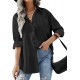 HOTOUCH Women Button Down Shirts Office Drop Shoulder Oversized Blouse Long Sleeve Boyfriend Dress Shirt with Pocket