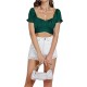 LYANER Women's Ruffle Short Sleeve Tie Up Back Crop Top Off Shoulder Bardot Blouse