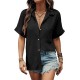 HOTOUCH Linen Cotton Womens Short Sleeve Shirts V Neck Collared Button Down Blouse Tops S-3XL