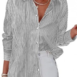 Diosun Womens Striped Button Down Shirts Classic Long Sleeve Stylish Collared Office Work Blouses Tops