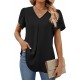 Funlingo Women's Summer Tops Short Sleeve Dressy Chiffon Blouses V Neck Work Tunic Tops Casual Loose T-Shirts