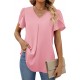 Funlingo Women's Summer Tops Short Sleeve Dressy Chiffon Blouses V Neck Work Tunic Tops Casual Loose T-Shirts