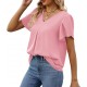 Funlingo Women's Summer Tops Short Sleeve Dressy Chiffon Blouses V Neck Work Tunic Tops Casual Loose T-Shirts