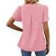 Funlingo Women's Summer Tops Short Sleeve Dressy Chiffon Blouses V Neck Work Tunic Tops Casual Loose T-Shirts