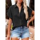 Dokotoo Casual V Neck Button Down Shirts for Women Solid Short Sleeve Blouse Tops