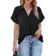 Gaharu Women's Summer Work Blouse V Neck Short Sleeve Lapel Shirt Top Tunic