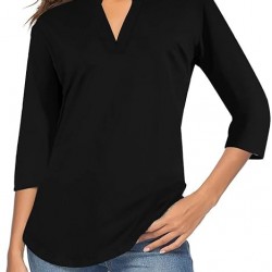 CEASIKERY Women's 3/4 Sleeve V Neck Tops Casual Tunic Blouse Loose Shirt