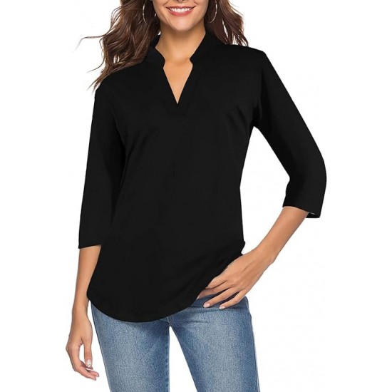 CEASIKERY Women's 3/4 Sleeve V Neck Tops Casual Tunic Blouse Loose Shirt