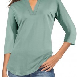 CEASIKERY Women's 3/4 Sleeve V Neck Tops Casual Tunic Blouse Loose Shirt