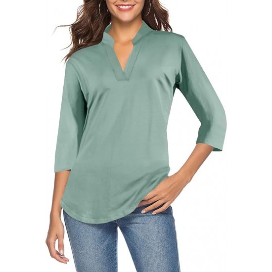 CEASIKERY Women's 3/4 Sleeve V Neck Tops Casual Tunic Blouse Loose Shirt