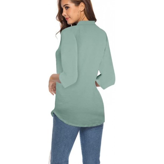 CEASIKERY Women's 3/4 Sleeve V Neck Tops Casual Tunic Blouse Loose Shirt