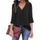 Youtalia Womens 3-4 Cuffed Sleeve Chiffon Printed V Neck Casual Blouse Shirt Tops