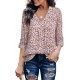 Youtalia Womens 3-4 Cuffed Sleeve Chiffon Printed V Neck Casual Blouse Shirt Tops