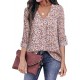 Youtalia Womens 3-4 Cuffed Sleeve Chiffon Printed V Neck Casual Blouse Shirt Tops