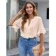 BMJL Womens White Blouses Chiffon Ruffle Short Sleeve V Neck Business Casual Tops Summer Cute Shirt