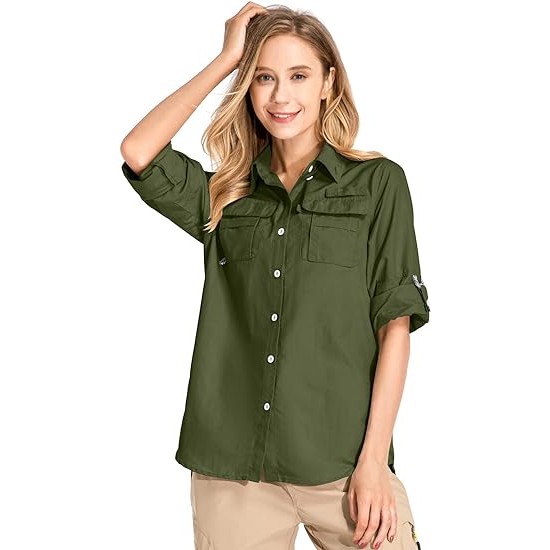 Jessie Kidden Women's UPF 50+ UV Sun Protection Safari Shirt, Long Sleeve Outdoor Cool Quick Dry Fishing Hiking Gardening Shirts