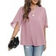 Funlingo Women's Summer Tops Short Sleeve Casual Shirts V Neck Chiffon Dressy Blouse Tops