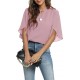 Funlingo Women's Summer Tops Short Sleeve Casual Shirts V Neck Chiffon Dressy Blouse Tops