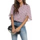 Funlingo Women's Summer Tops Short Sleeve Casual Shirts V Neck Chiffon Dressy Blouse Tops