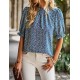 ZILIN Women's Summer Boho Floral Shirt Top Ruffle Mock Neck Puff Short Sleeve 2024 Casual Blouses