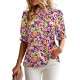 ZILIN Women's Summer Boho Floral Shirt Top Ruffle Mock Neck Puff Short Sleeve 2024 Casual Blouses