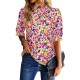 ZILIN Women's Summer Boho Floral Shirt Top Ruffle Mock Neck Puff Short Sleeve 2024 Casual Blouses