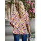 ZILIN Women's Summer Boho Floral Shirt Top Ruffle Mock Neck Puff Short Sleeve 2024 Casual Blouses