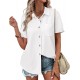 Zeagoo Womens Button Down Shirts Color Block Short Sleeve Cotton Linen Summer Causal Blouses Tops