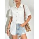 Zeagoo Womens Button Down Shirts Color Block Short Sleeve Cotton Linen Summer Causal Blouses Tops