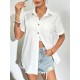 Zeagoo Womens Button Down Shirts Color Block Short Sleeve Cotton Linen Summer Causal Blouses Tops