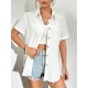 Zeagoo Womens Button Down Shirts Color Block Short Sleeve Cotton Linen Summer Causal Blouses Tops