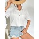 Zeagoo Womens Button Down Shirts Color Block Short Sleeve Cotton Linen Summer Causal Blouses Tops