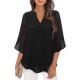 Bebonnie Womens Tops Dressy Casual Ruffle 3/4 Sleeve V Neck Double Layers Chiffon Blouses Tops