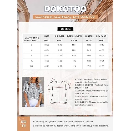 Dokotoo Floral Print Blouses for Women Crewneck Smocked Puff Sleeve Shirts Casual Babydoll Tops